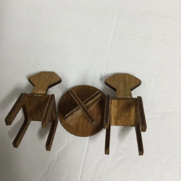 Vintage Miniature Wooden Dollhouse Furniture Sets 4 chairs & 2 round Tables - Picture 11 of 15